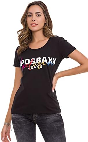 Cipo & Baxx Damen T-Shirt Print Strasssteine Baumwolle Rundhals