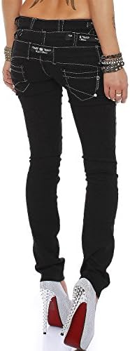 Cipo & Baxx Damen Jeans - Slim Fit & Used Look | Modische Kontrastnähte & Mehrtaschen | Bequeme Stretch-Jeans