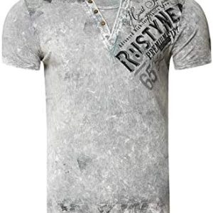 Original Rusty Neal Verwaschen Vintage Oil Washed T-Shirt Rundhals X V-Neck Shirt S-3XL