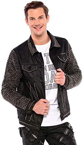 Cipo & Baxx Herren Jeansjacke – Klassisch, Leder, Sport – Knopf und Reißverschluss – Sweat-Kapuze und Sweatärmeln – Mode