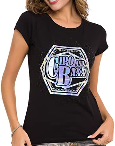 Cipo & Baxx Damen T-Shirt Print Strasssteine Baumwolle Rundhals