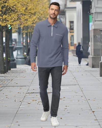 HMIYA Herren Poloshirt Langarm Baumwoll-Atmungsaktiv Casual T-Shirts Organic Standard Blended – Bild 10