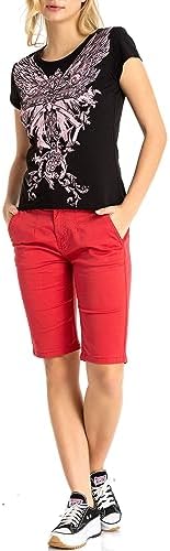 Cipo & Baxx Damen T-Shirt Print Strasssteine Baumwolle Rundhals