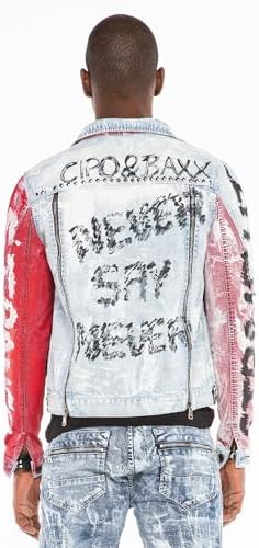Cipo & Baxx Herren Jeansjacke – Klassisch, Leder, Sport – Knopf und Reißverschluss – Sweat-Kapuze und Sweatärmeln – Mode
