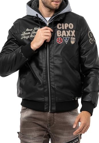Cipo & Baxx Herren Mantel – Stylische Winterjacke mit warmem Innenfutter und abnehmbarer Kapuze für kalte Tage