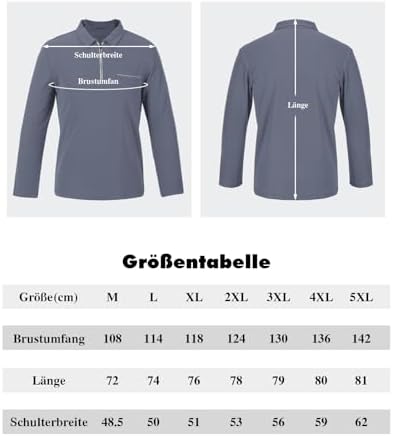 HMIYA Herren Poloshirt Langarm Baumwoll-Atmungsaktiv Casual T-Shirts Organic Standard Blended – Bild 12