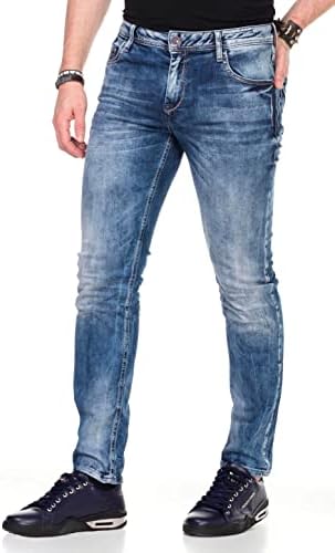 Cipo & Baxx Herren Jeans - Straight Fit mit modischen Waschungen, Nähten & Used-Look Details - Regular Denim