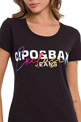 Cipo & Baxx Damen T-Shirt Print Strasssteine Baumwolle Rundhals