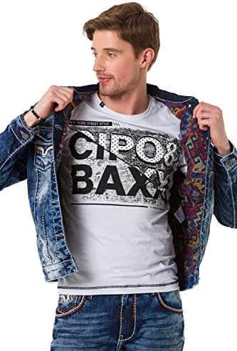 Cipo & Baxx Herren Jeansjacke – Klassisch, Leder, Sport – Knopf und Reißverschluss – Sweat-Kapuze und Sweatärmeln – Mode