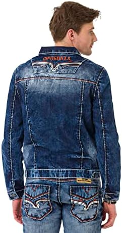 Cipo & Baxx Herren Jeansjacke – Klassisch, Leder, Sport – Knopf und Reißverschluss – Sweat-Kapuze und Sweatärmeln – Mode