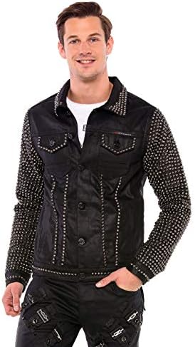 Cipo & Baxx Herren Jeansjacke – Klassisch, Leder, Sport – Knopf und Reißverschluss – Sweat-Kapuze und Sweatärmeln – Mode