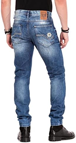 Cipo & Baxx Herren Jeans - Straight Fit mit modischen Waschungen, Nähten & Used-Look Details - Regular Denim - Trendige