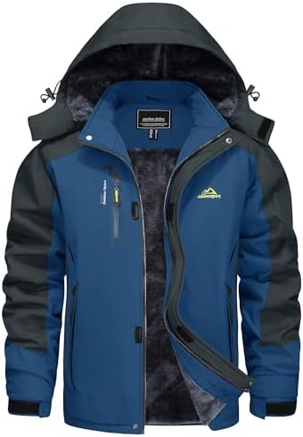 KEFITEVD Wasserabweisende Skijacke für HerrenWinter Outdoorjacke mit Abnehmbarer Kapuze und Warmem Gefüttertem Fleece |