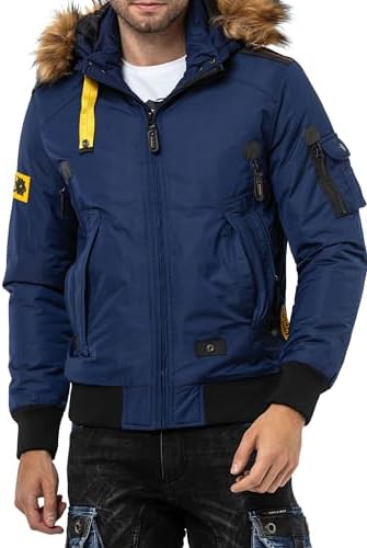 Cipo & Baxx Herren Mantel – Stylische Winterjacke mit warmem Innenfutter und abnehmbarer Kapuze für kalte Tage