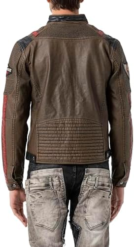 Cipo & Baxx Herren Jeansjacke – Klassisch, Leder, Sport – Knopf und Reißverschluss – Sweat-Kapuze und Sweatärmeln – Mode