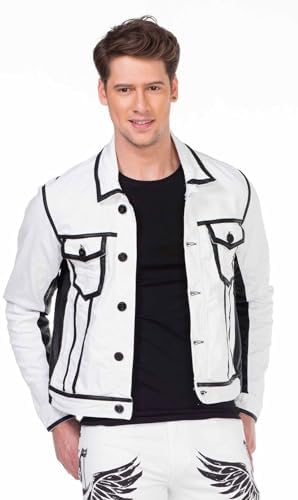 Cipo & Baxx Herren Jeansjacke – Klassisch, Leder, Sport – Knopf und Reißverschluss – Sweat-Kapuze und Sweatärmeln – Mode