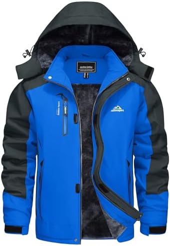 KEFITEVD Wasserabweisende Skijacke für HerrenWinter Outdoorjacke mit Abnehmbarer Kapuze und Warmem Gefüttertem Fleece |