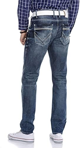 Cipo & Baxx Herren Jeans - Straight Fit mit modischen Waschungen, Nähten & Used-Look Details - Regular Denim