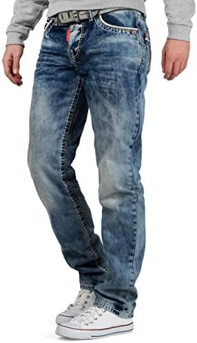 Cipo & Baxx Herren Jeans - Stilvolle Regular-Fit Denim mit Kontrastnähten | Bequeme & Modische Jeans für Männer | Stone-