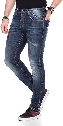 Cipo & Baxx Herren Jeans - Straight Fit mit modischen Waschungen, Nähten & Used-Look Details - Regular Denim