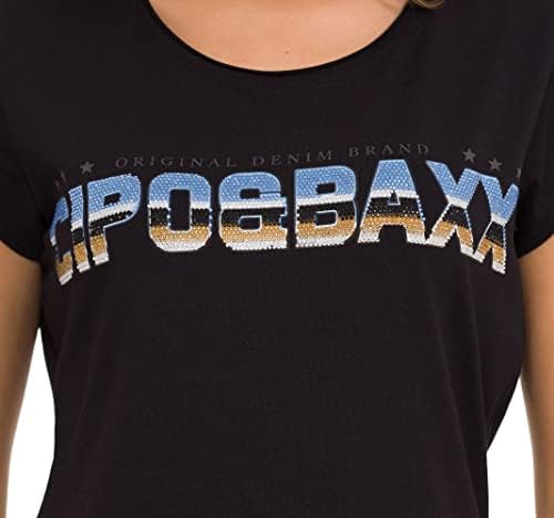 Cipo & Baxx Damen T-Shirt Print Strasssteine Baumwolle Rundhals