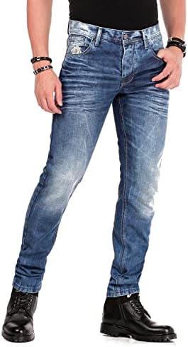 Cipo & Baxx Herren Jeans - Straight Fit mit modischen Waschungen, Nähten & Used-Look Details - Regular Denim - Trendige