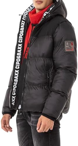Cipo & Baxx Herren Mantel – Stylische Winterjacke mit warmem Innenfutter und abnehmbarer Kapuze für kalte Tage