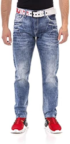 Cipo & Baxx Herren Jeans - Straight Fit mit modischen Waschungen, Nähten & Used-Look Details - Regular Denim - Trendige