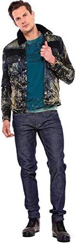 Cipo & Baxx Herren Jeansjacke – Klassisch, Leder, Sport – Knopf und Reißverschluss – Sweat-Kapuze und Sweatärmeln – Mode