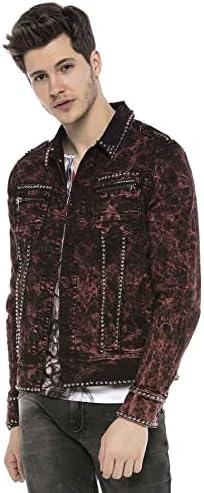 Cipo & Baxx Herren Jeansjacke – Klassisch, Leder, Sport – Knopf und Reißverschluss – Sweat-Kapuze und Sweatärmeln – Mode