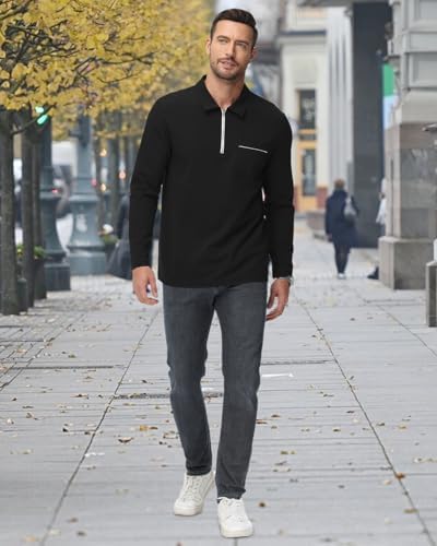 HMIYA Herren Poloshirt Langarm Baumwoll-Atmungsaktiv Casual T-Shirts Organic Standard Blended – Bild 28