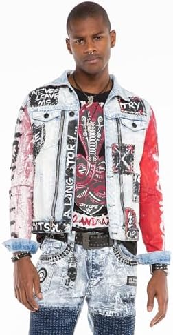 Cipo & Baxx Herren Jeansjacke – Klassisch, Leder, Sport – Knopf und Reißverschluss – Sweat-Kapuze und Sweatärmeln – Mode