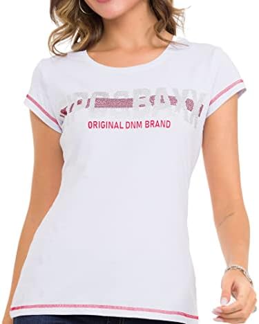 Cipo & Baxx Damen T-Shirt Print Strasssteine Baumwolle Rundhals