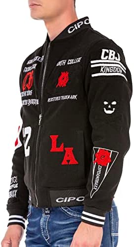 Cipo & Baxx Herren Jeansjacke – Klassisch, Leder, Sport – Knopf und Reißverschluss – Sweat-Kapuze und Sweatärmeln – Mode