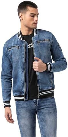 Cipo & Baxx Herren Jeansjacke – Klassisch, Leder, Sport – Knopf und Reißverschluss – Sweat-Kapuze und Sweatärmeln – Mode