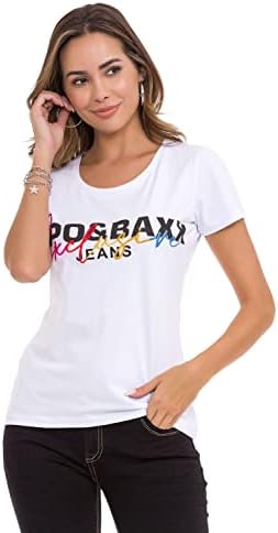 Cipo & Baxx Damen T-Shirt Print Strasssteine Baumwolle Rundhals