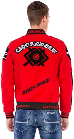 Cipo & Baxx Herren Jeansjacke – Klassisch, Leder, Sport – Knopf und Reißverschluss – Sweat-Kapuze und Sweatärmeln – Mode