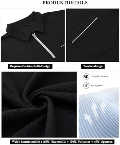 HMIYA Herren Poloshirt Langarm Baumwoll-Atmungsaktiv Casual T-Shirts Organic Standard Blended – Bild 29