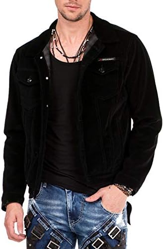 Cipo & Baxx Herren Jeansjacke – Klassisch, Leder, Sport – Knopf und Reißverschluss – Sweat-Kapuze und Sweatärmeln – Mode