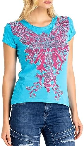 Cipo & Baxx Damen T-Shirt Print Strasssteine Baumwolle Rundhals