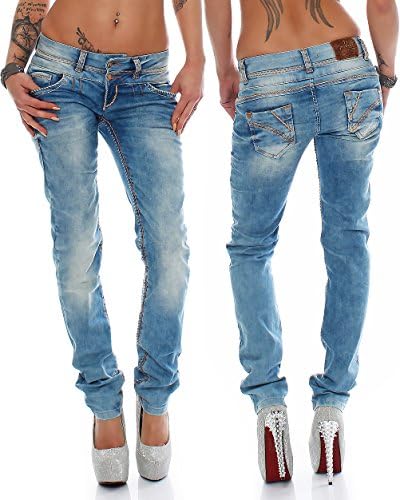 Cipo & Baxx Damen Jeans - Slim Fit & Used Look | Modische Kontrastnähte & Mehrtaschen | Bequeme Stretch-Jeans