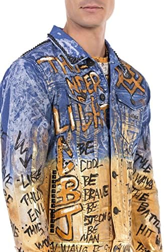 Cipo & Baxx Herren Jeansjacke – Klassisch, Leder, Sport – Knopf und Reißverschluss – Sweat-Kapuze und Sweatärmeln – Mode