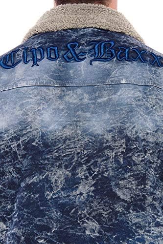 Cipo & Baxx Herren Jeansjacke – Klassisch, Leder, Sport – Knopf und Reißverschluss – Sweat-Kapuze und Sweatärmeln – Mode