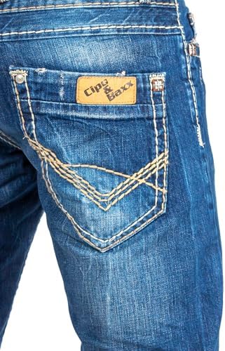 Cipo & Baxx Herren Jeans - Stilvolle Regular-Fit Denim mit Kontrastnähten | Bequeme & Modische Jeans für Männer | Stone-