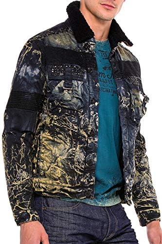 Cipo & Baxx Herren Jeansjacke – Klassisch, Leder, Sport – Knopf und Reißverschluss – Sweat-Kapuze und Sweatärmeln – Mode