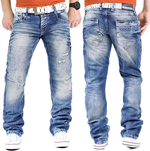 Cipo & Baxx Herren Jeans - Stilvolle Regular-Fit Denim mit Kontrastnähten | Bequeme & Modische Jeans für Männer | Stone-