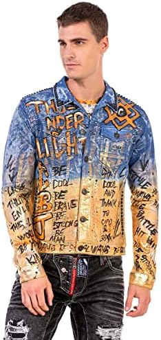 Cipo & Baxx Herren Jeansjacke – Klassisch, Leder, Sport – Knopf und Reißverschluss – Sweat-Kapuze und Sweatärmeln – Mode