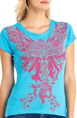 Cipo & Baxx Damen T-Shirt Print Strasssteine Baumwolle Rundhals