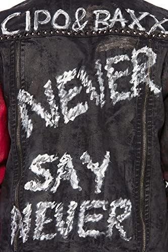 Cipo & Baxx Herren Jeansjacke – Klassisch, Leder, Sport – Knopf und Reißverschluss – Sweat-Kapuze und Sweatärmeln – Mode