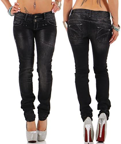 Cipo & Baxx Damen Jeans - Slim Fit & Used Look | Modische Kontrastnähte & Mehrtaschen | Bequeme Stretch-Jeans